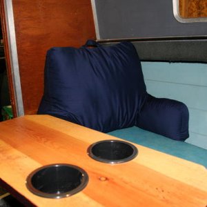 view of table from seat in the bow of the cuddy