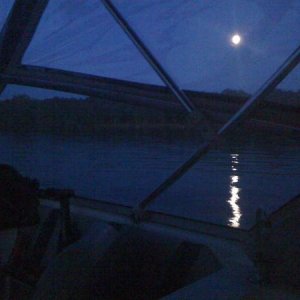 August on the hook,  moon rising.