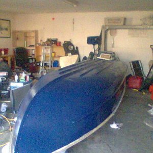 just finished painting the aluminum boat after sanding down and priming with an oxide primer.