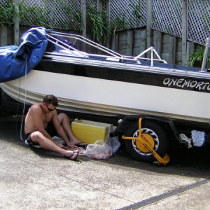 This boat has better hull for rough weather in harbour plus the power to boot.
Cleaning catch of the day, Red snapper