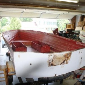 Hull in garage ready for deconstruction