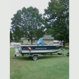 Phils 1989 Starcraft Mariner 160, 40hp johnson vro, Cox drive on trailer.