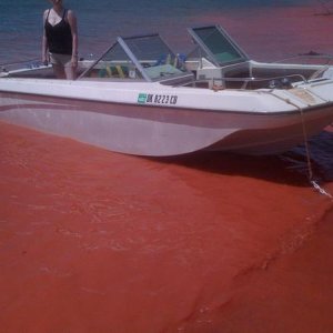 First time on the water with a temp floor installed and lawn chairs!  Had to load test the engine, when I bought it I was informed it had not been run