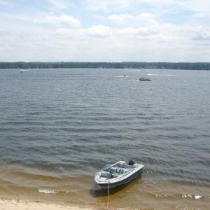 View down on the boat from the Dunes on Silver Lake, in Silver Lake MI!