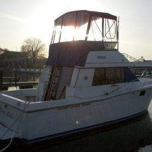 Sunset at Cedar point,1990 Carver, La Boat Blue