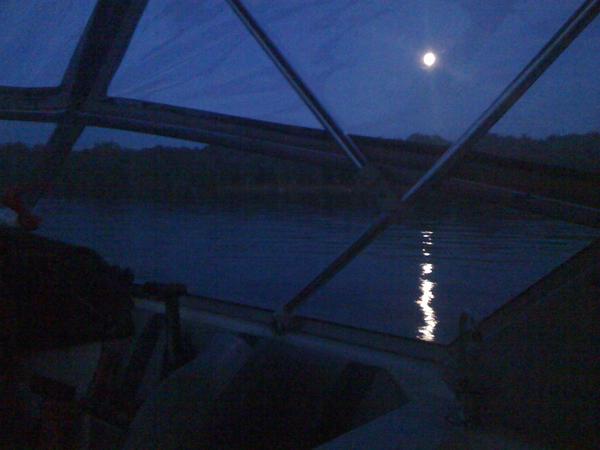 August on the hook,  moon rising.