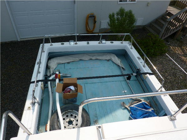 Cockpit sole painted with latex. Engine hatch covers have rotted wood.