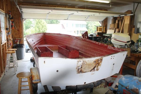 Hull in garage ready for deconstruction