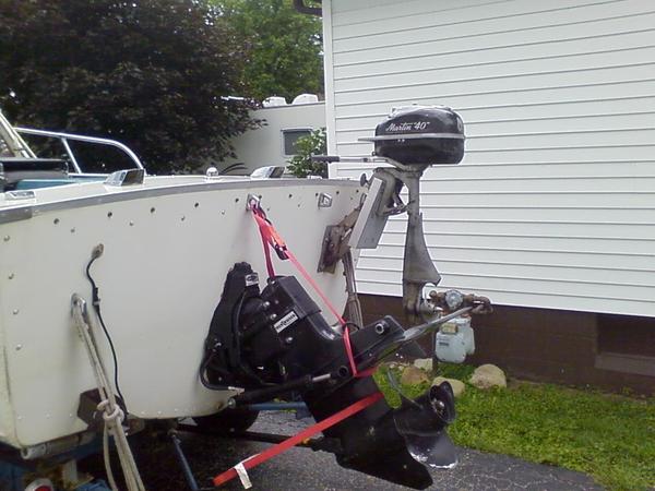 Original 1969 Mercruiser 120 outdrive. Did not bring a battery to raise outdrive for trip home. Had to unbolt it and strap with transom saver.