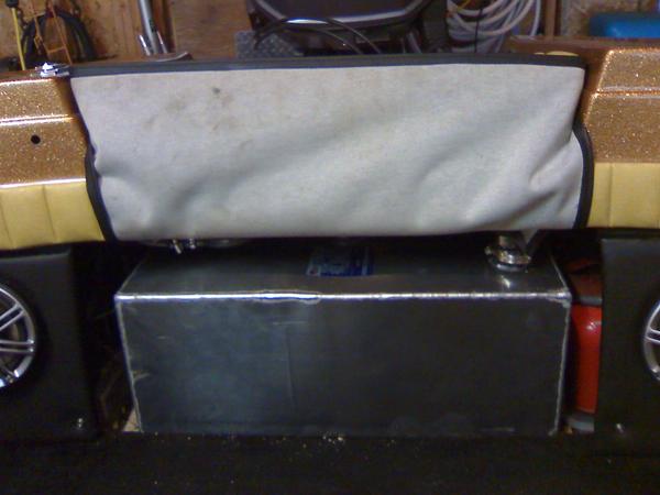 The custom gas tank I had made for the GT-150.  It holds 19 - 20 gallons.  Normal is a pair of 6 gallon carry cans.